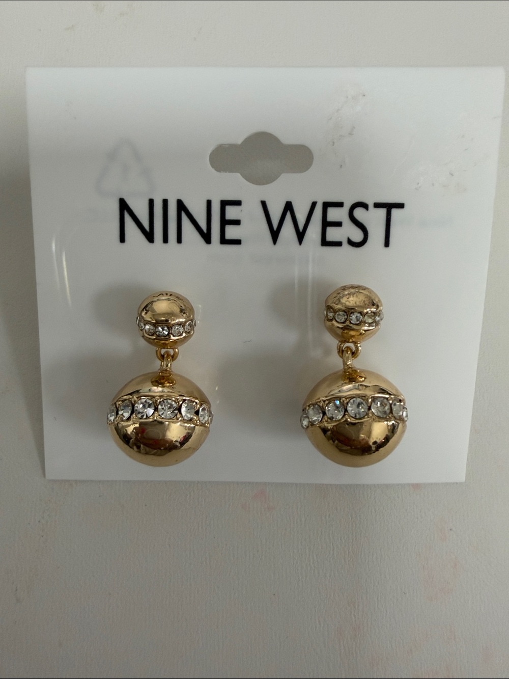Nine West Gold Tone Crystal Ball Drop Earrings